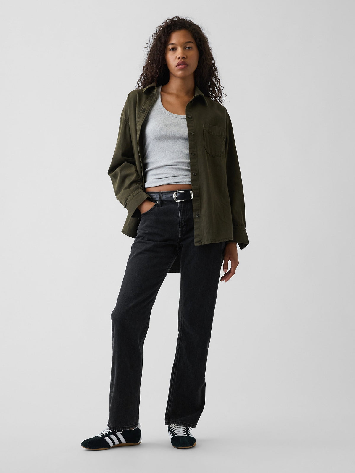 Siyah Mid Rise Straight Taper Jean Pantolon