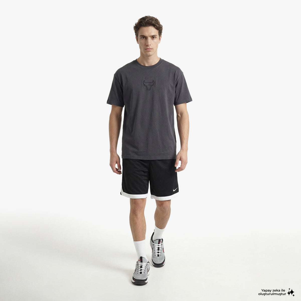 Nike Chicago Bulls Premium Erkek Gri T-shirt