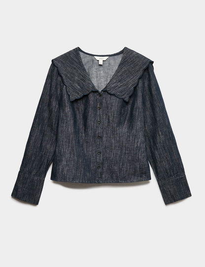 Keten Karışımlı Denim Gömlek