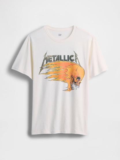 Krem Metallica Relaxed Grafik Baskılı T-shirt