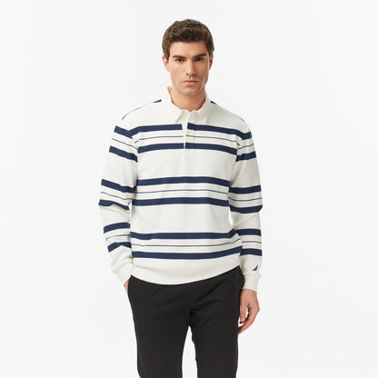 Nautica Erkek Krem Regular Fit Uzun Kollu Çizgili Polo Yaka T-shirt