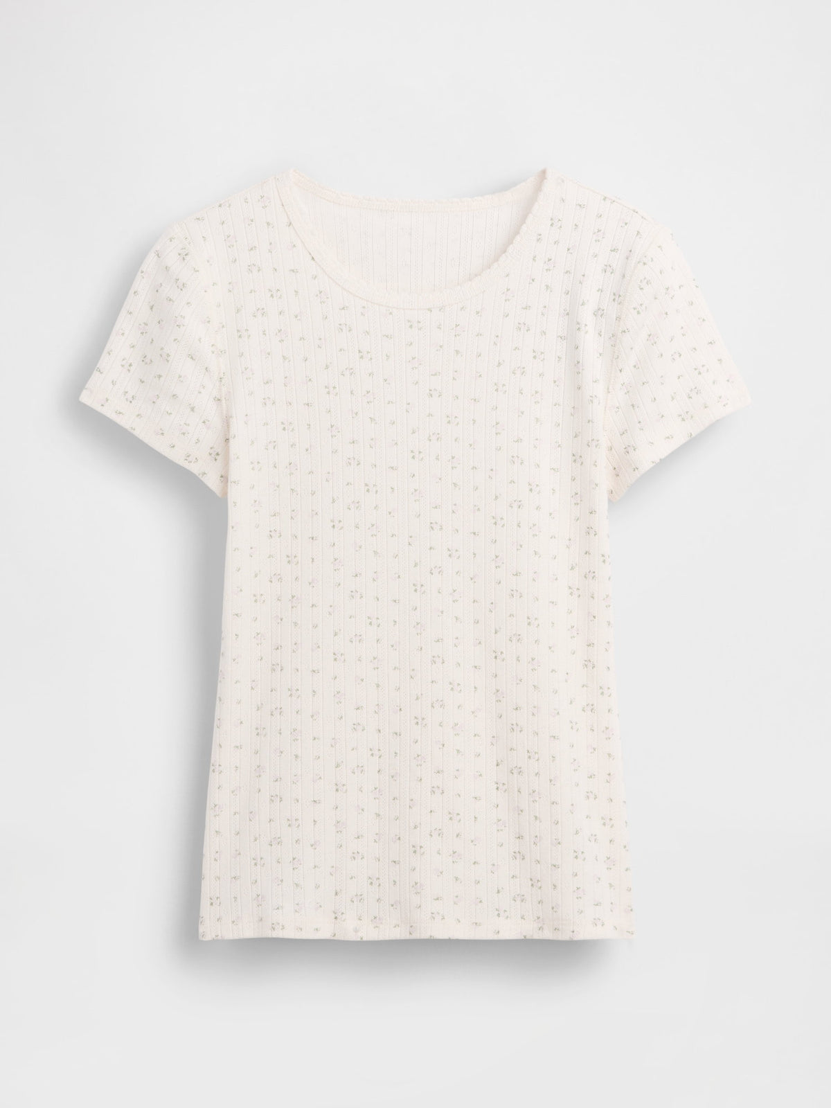 Beyaz Pointelle Bisiklet Yaka T-shirt