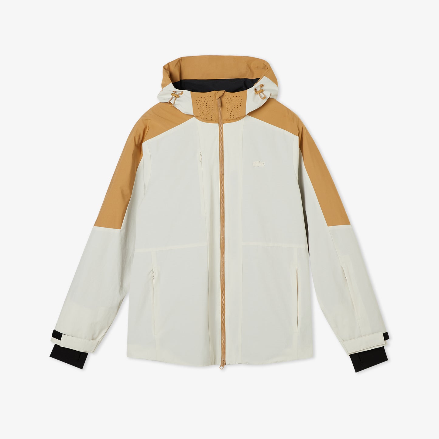 Lacoste Erkek Relaxed Fit Kapüşonlu Renk Bloklu Krem Mont