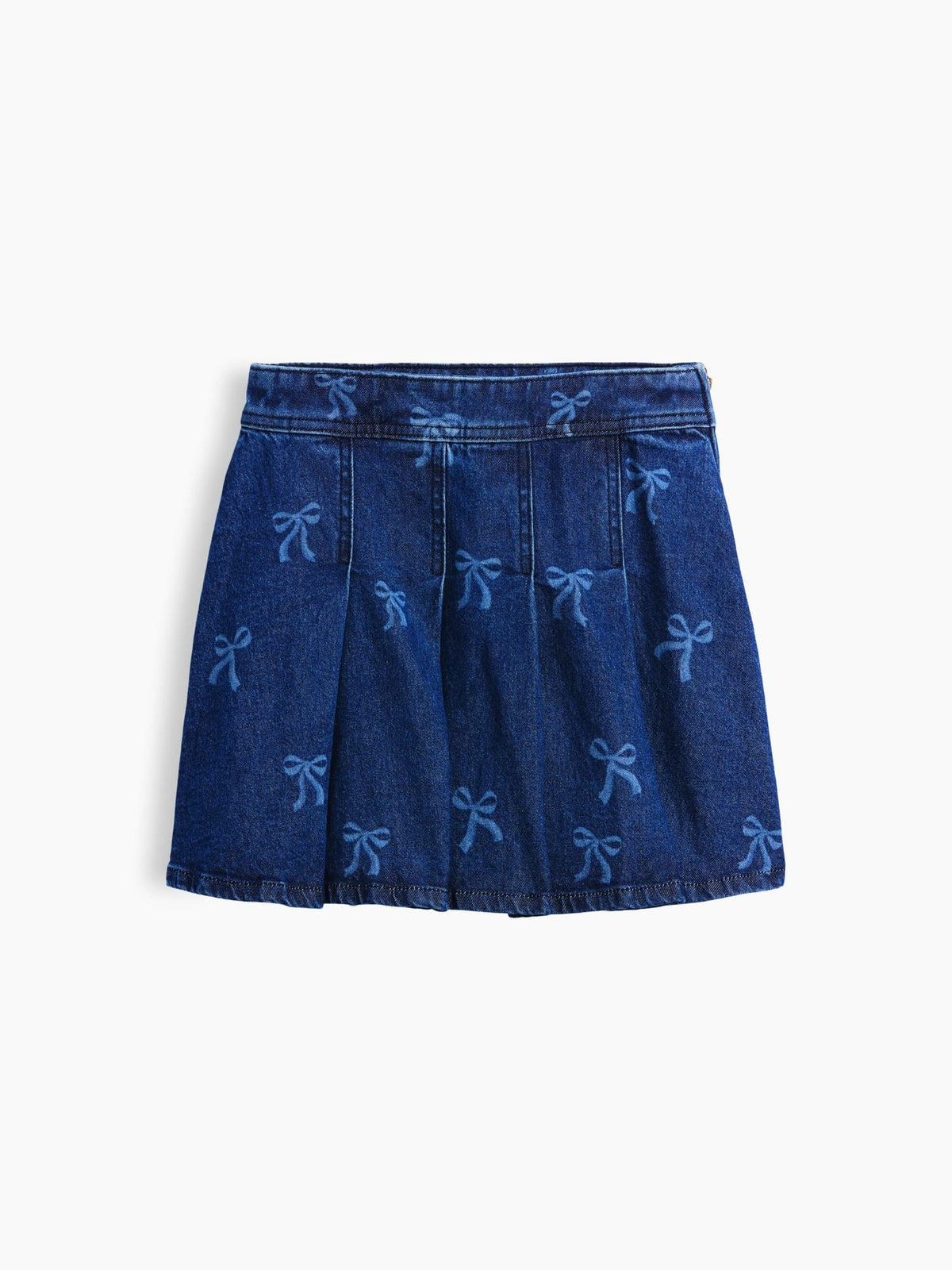 Koyu Mavi Pileli Denim Mini Etek