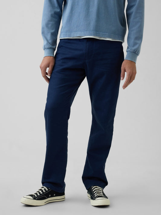 Koyu Mavi Keten Karışımlı Relaxed Straight Pantolon