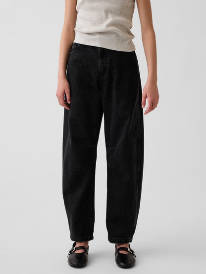 Siyah High Rise Barrel Jean Pantolon