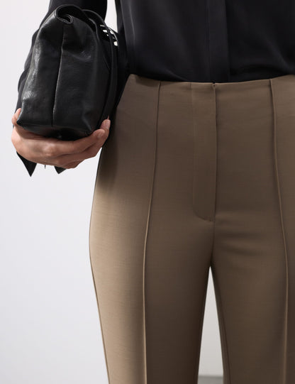Yün Karışımlı Dikiş Detaylı Flared Pantolon