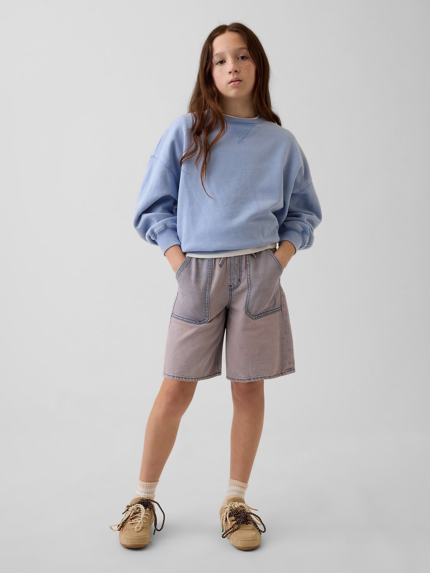 Mor Low Rise Easy Longline Denim Şort