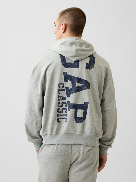 Gri Relaxed Gap Logo Fransız Havlu Kumaş Fermuarlı Sweatshirt
