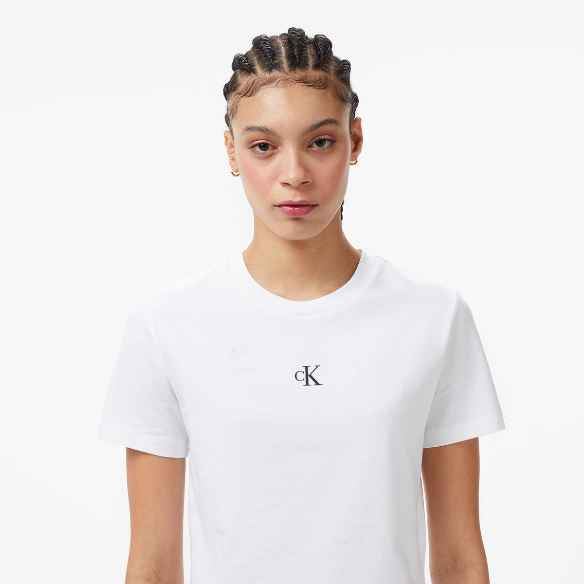 Calvin Klein Logo Cropped Kadın Beyaz T-shirt