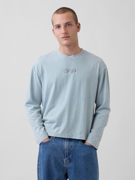 Açık Mavi Relaxed Gap Logo Crop T-shirt