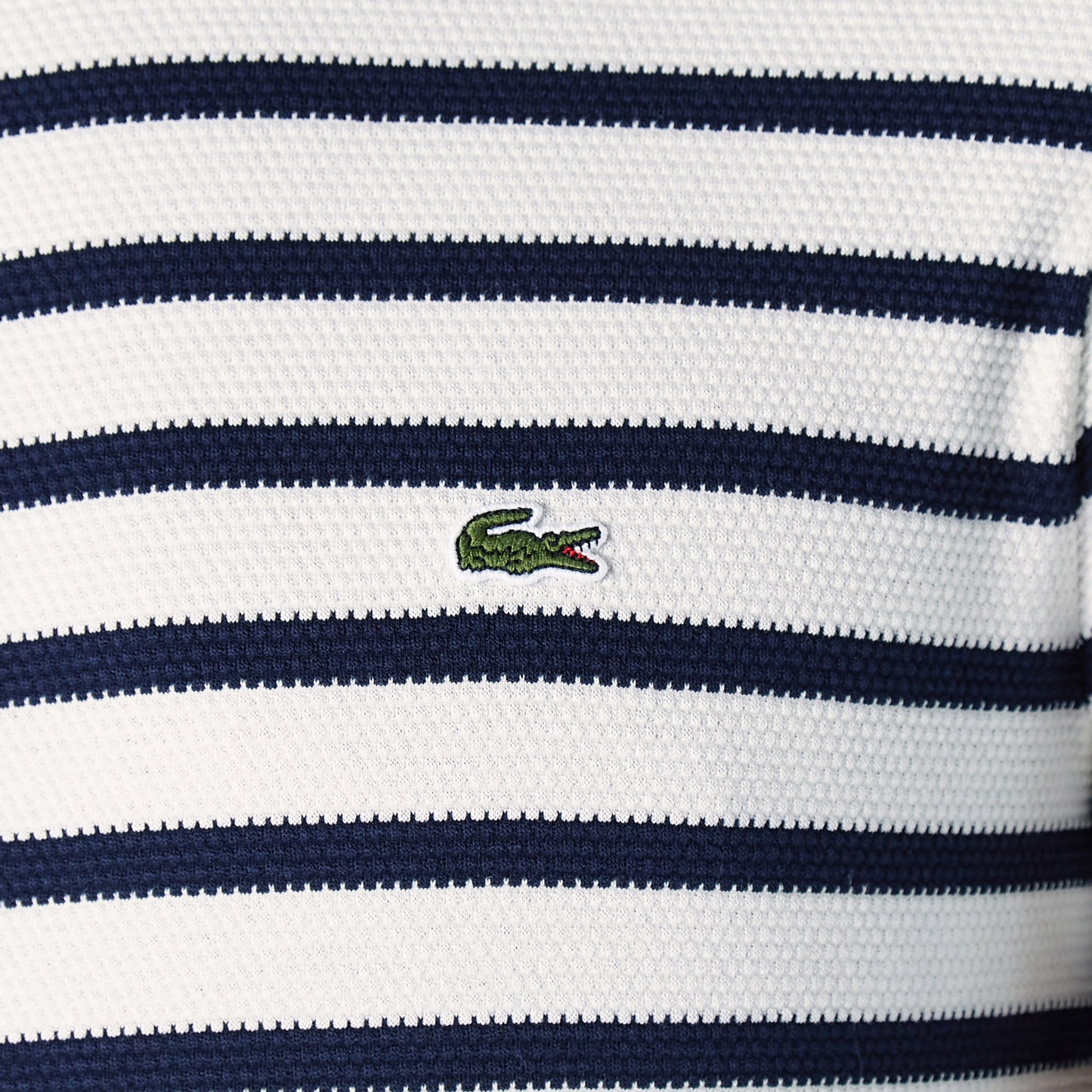 Lacoste Erkek Slim Fit Bisiklet Yaka Çizgili Beyaz T-shirt
