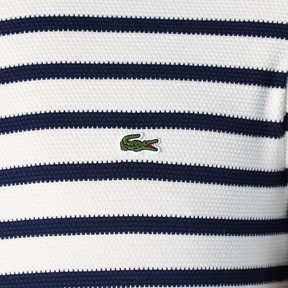 Lacoste Erkek Slim Fit Bisiklet Yaka Çizgili Beyaz T-shirt