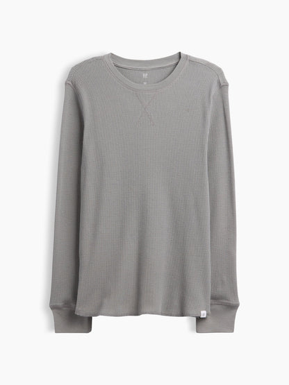 Açık Gri Waffle-knit Bisiklet Yaka T-shirt