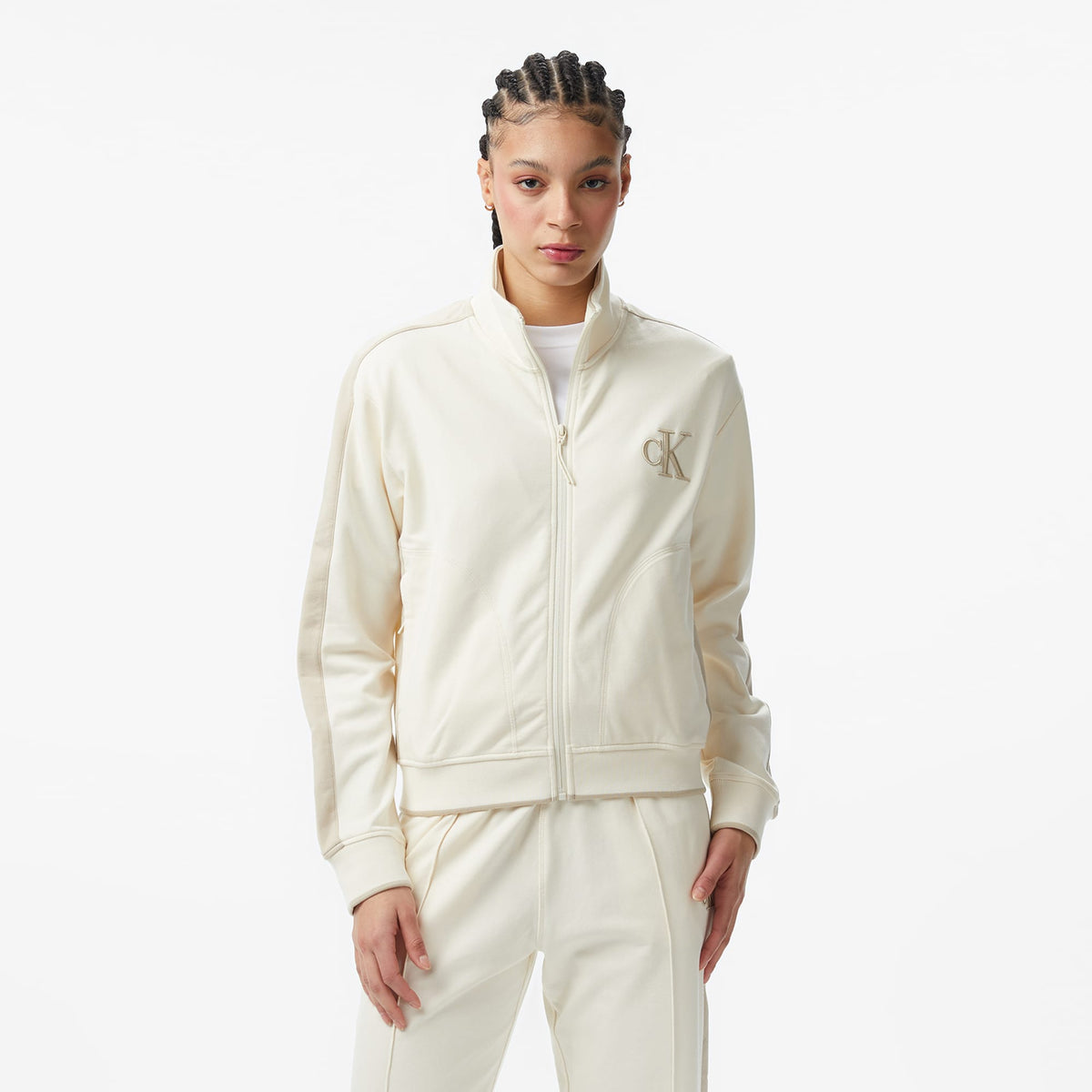 Calvin Klein Stretch Terry Track Kadın Beyaz Ceket