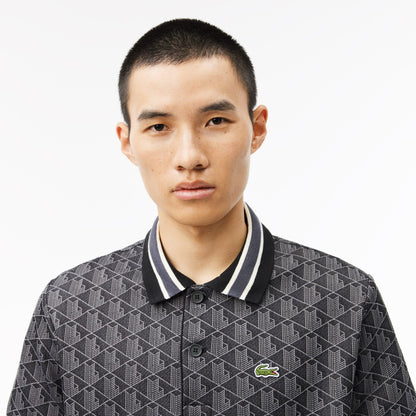 Lacoste Classic Fit Contrast Collar Monogram Erkek Gri Polo