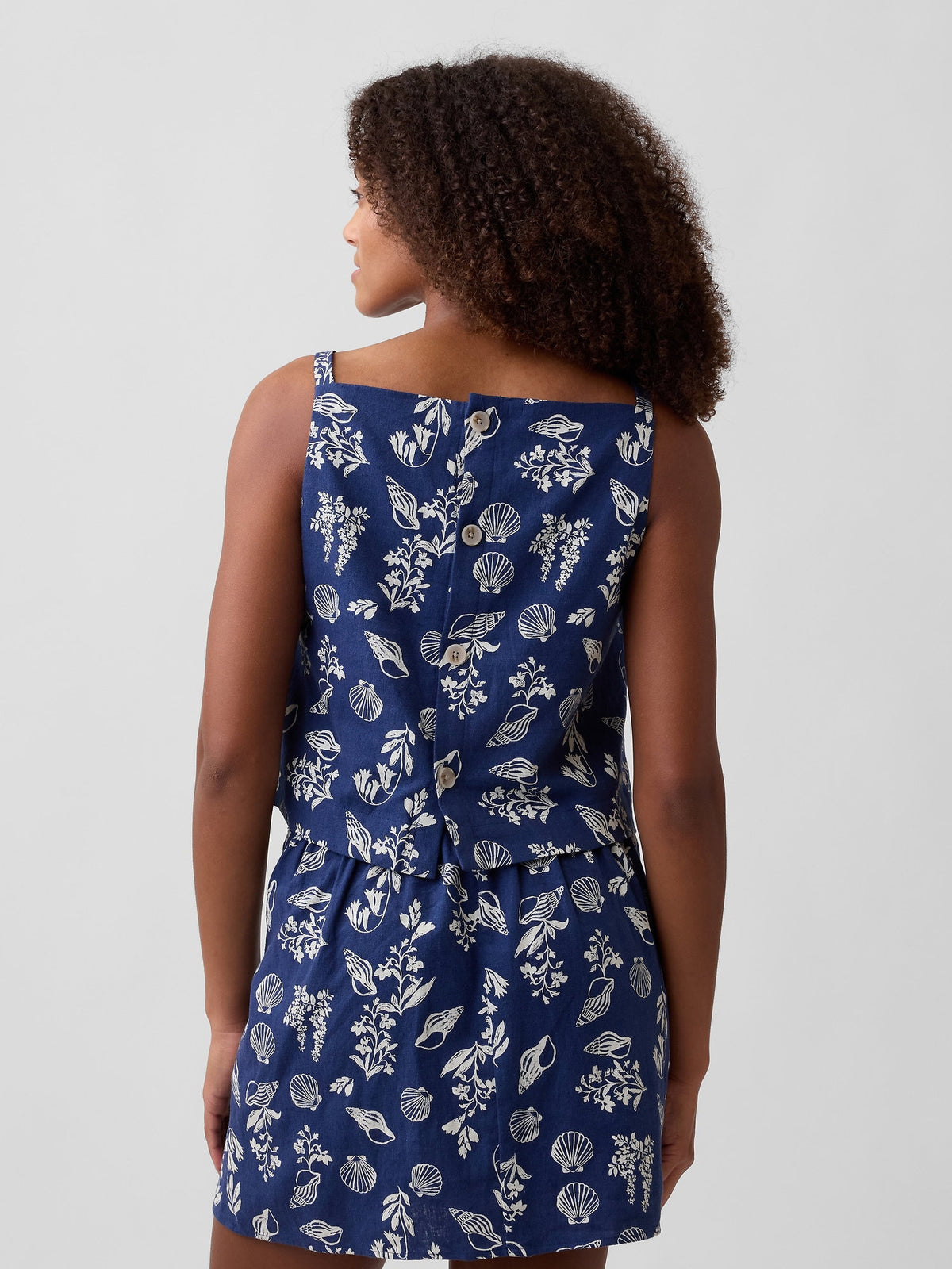 Koyu Mavi Keten Karışımlı Apron Bluz