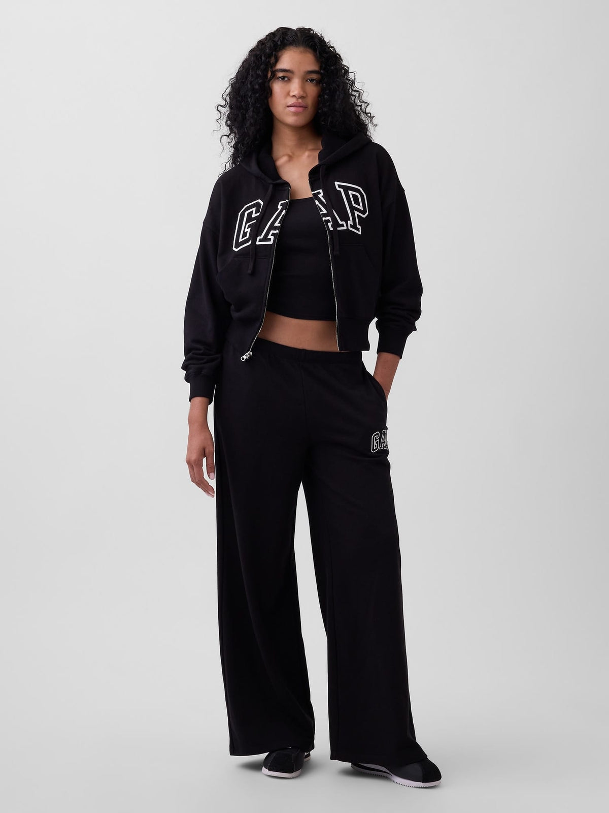 Siyah Gap Logo Fransız Havlu Kumaş Wide-leg Jogger Eşofman Altı