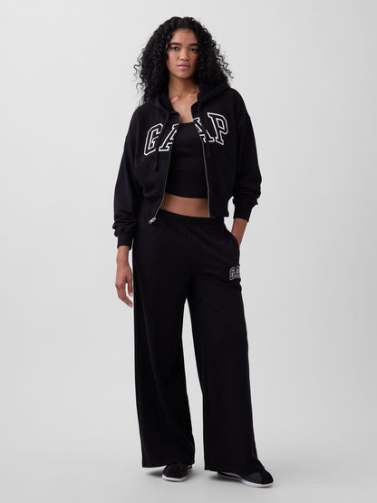 Siyah Gap Logo Fransız Havlu Kumaş Wide-leg Jogger Eşofman Altı