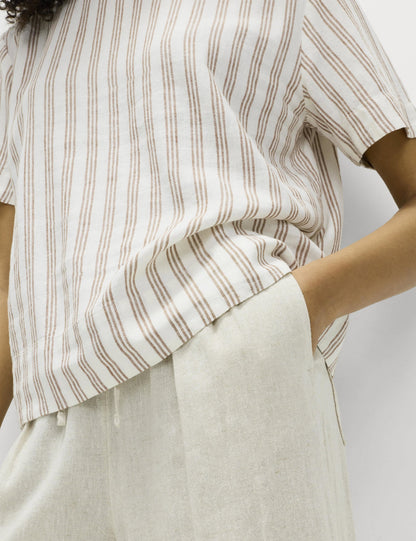 Keten Karışımlı Çizgili Relaxed Fit T-shirt