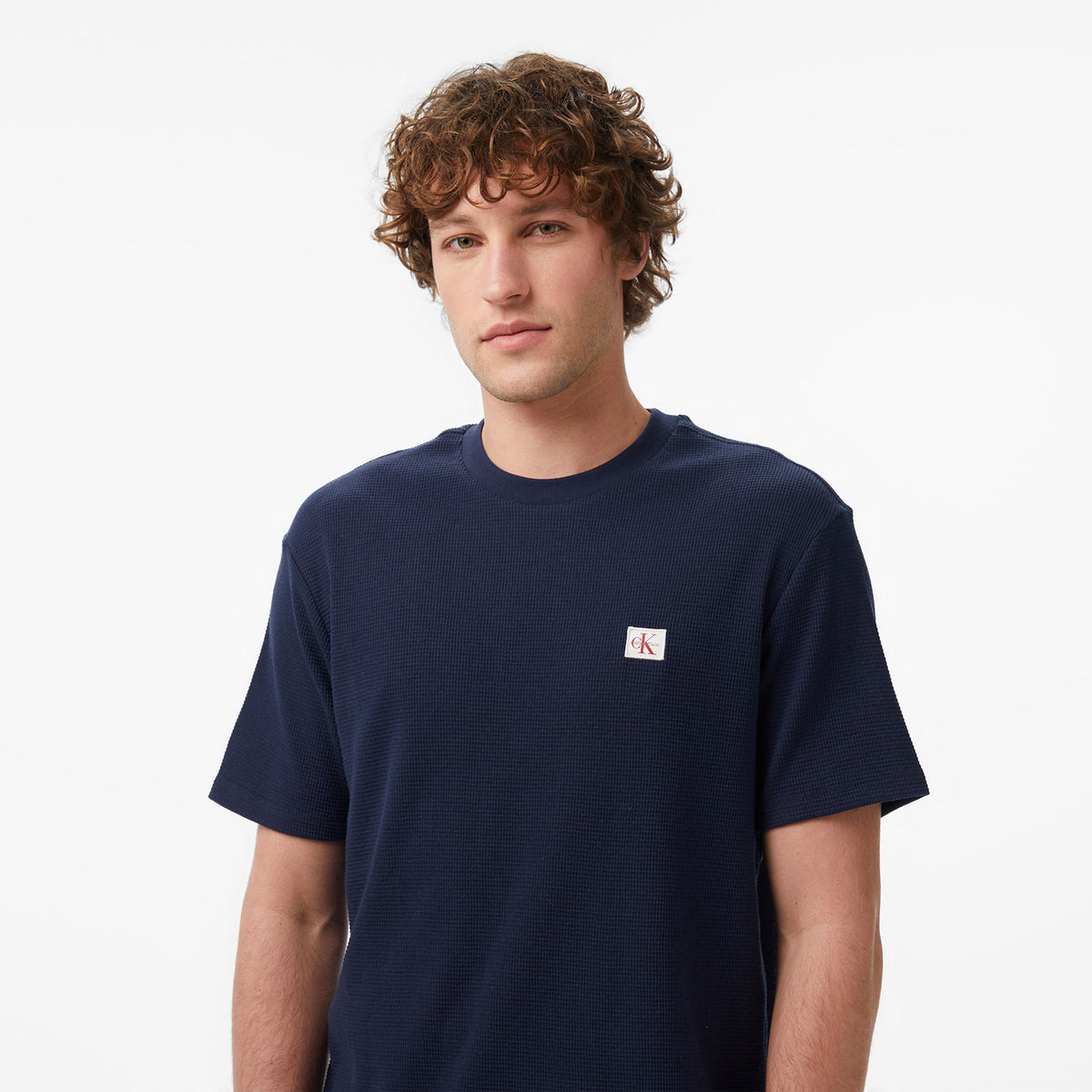 Calvin Klein Waffle Badge Crewnk Erkek Mavi T-shirt