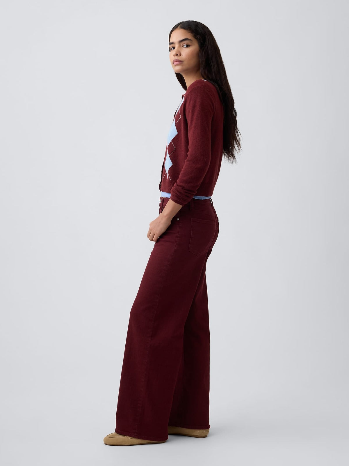 Bordo Mid Rise Wide-leg Jean Pantolon
