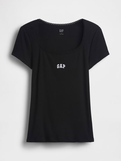 Siyah Fitilli Gap Logo Scoopneck Üst