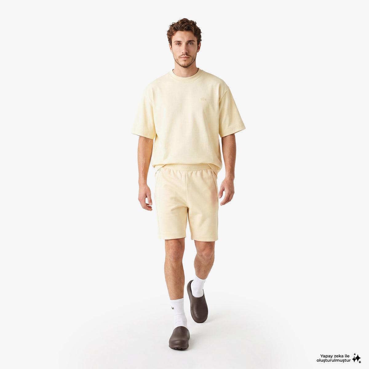 House Of Superstep X Lacoste Kapsul Koleksiyon Erkek Bej T-shirt
