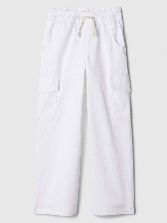 Beyaz High Rise Easy Wide Kargo Jean Pantolon