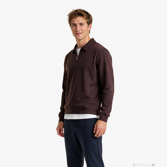 Nautica Erkek Kahverengi Polo Yaka Sweatshirt