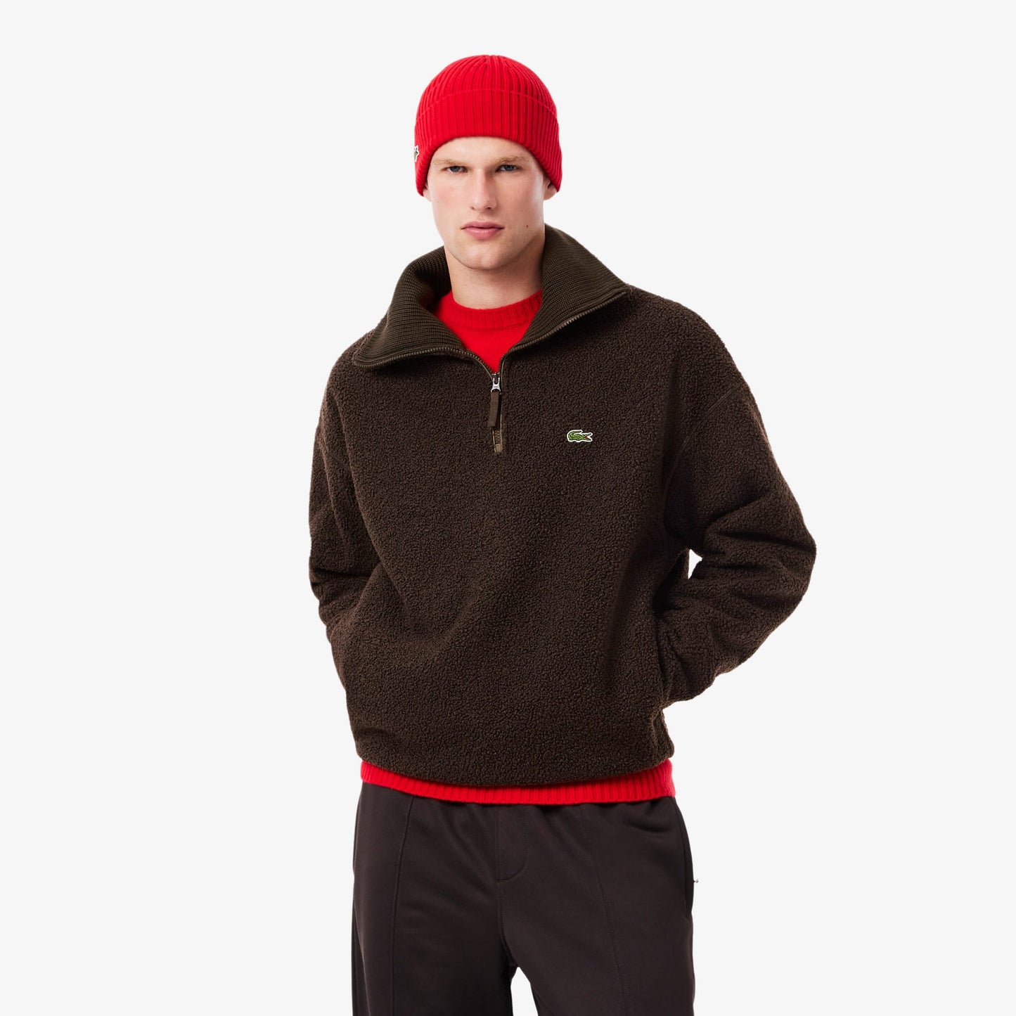 Lacoste Erkek Loose Fit Yarım Fermuarlı Kahverengi Sweatshirt