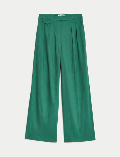 Yüksek Bel Wide Leg Keten Pantolon