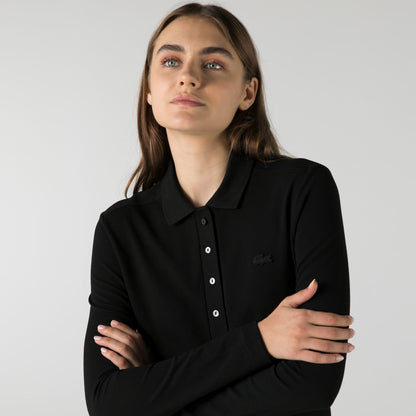 Lacoste Kadın Slim Fit Uzun Kollu Siyah Polo