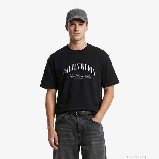 Calvin Klein Relaxed Premium Ringer Erkek Siyah T-shirt