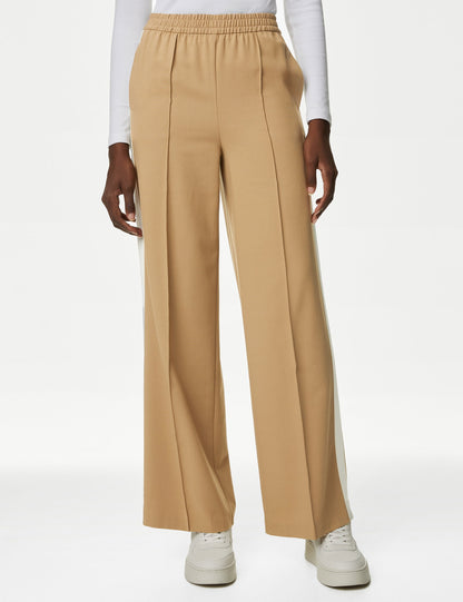 Şerit Detaylı Yüksek Bel Wide Leg Pantolon