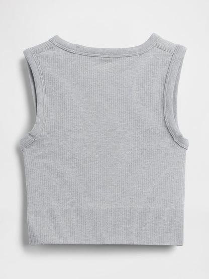 Gri Fitilli Seamless Crop Kolsuz Üst
