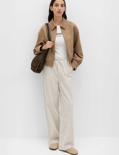 Denim Büzgülü Wide Leg Pantolon
