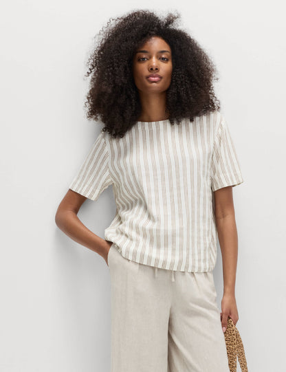 Keten Karışımlı Çizgili Relaxed Fit T-shirt