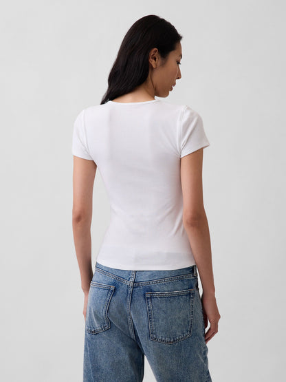 Beyaz Modern Fitilli Gap Logo T-shirt
