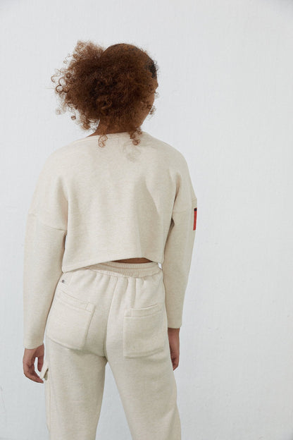 Ekru Basic Kısa Sweatshirt