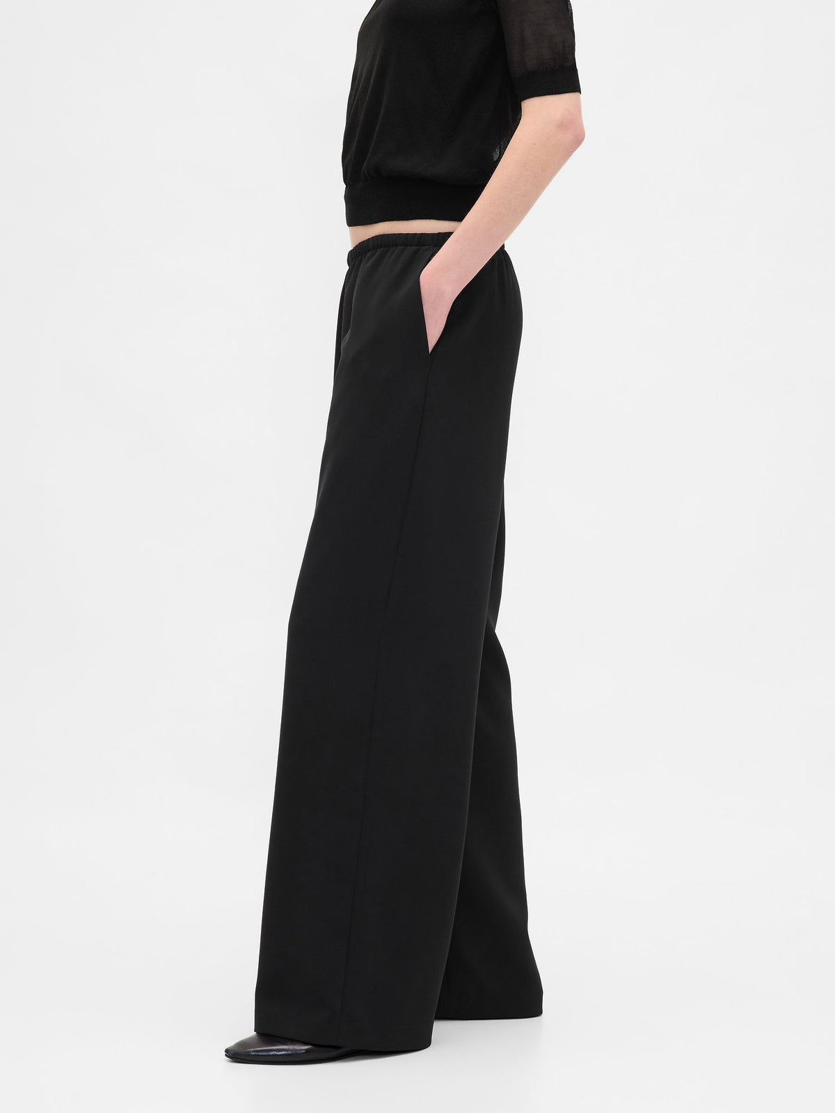 Siyah Easy Wide-leg Pantolon