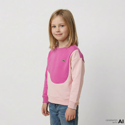 Lacoste Renk Bloklu Çocuk Pembe Sweatshirt