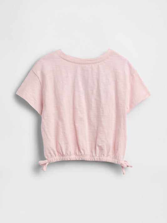 Pembe Organik Pamuk Logo Işlemeli T-shirt