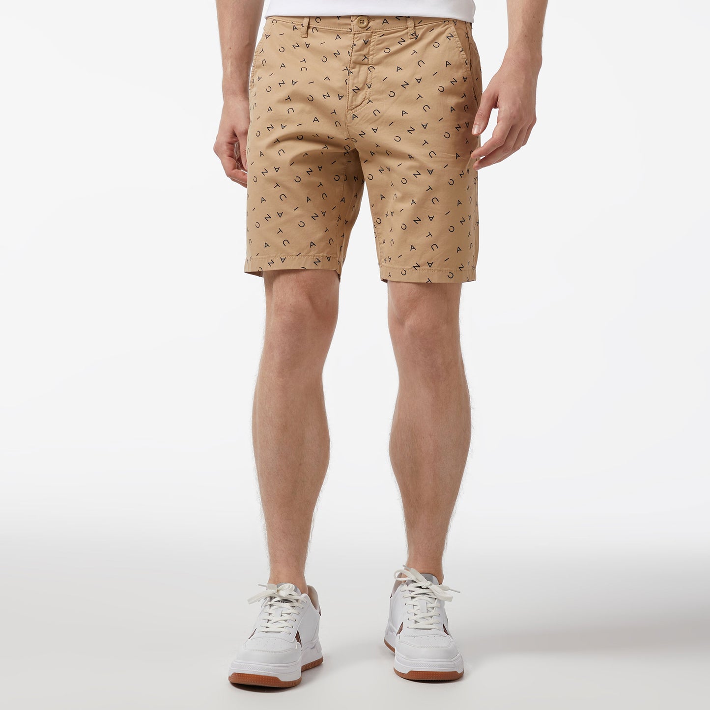Nautica Erkek Bej Slim Fit Baskılı Bermuda