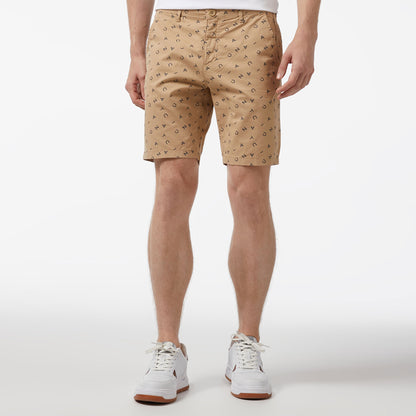Nautica Erkek Bej Slim Fit Baskılı Bermuda