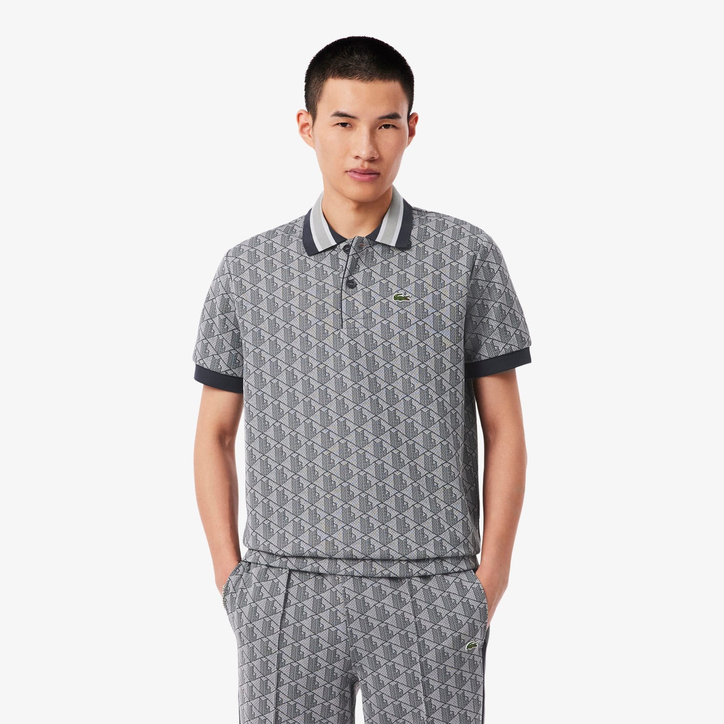 Lacoste Erkek Classic Fit Monogram Gri Polo