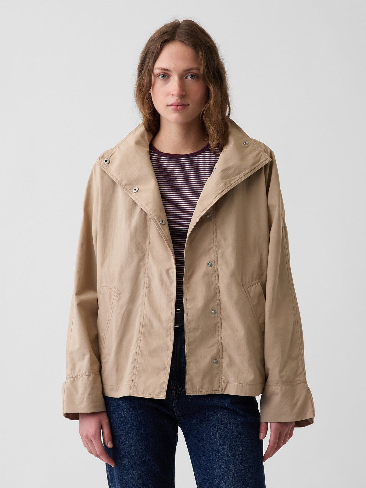 Bej Poplin Oversized Anorak Ceket