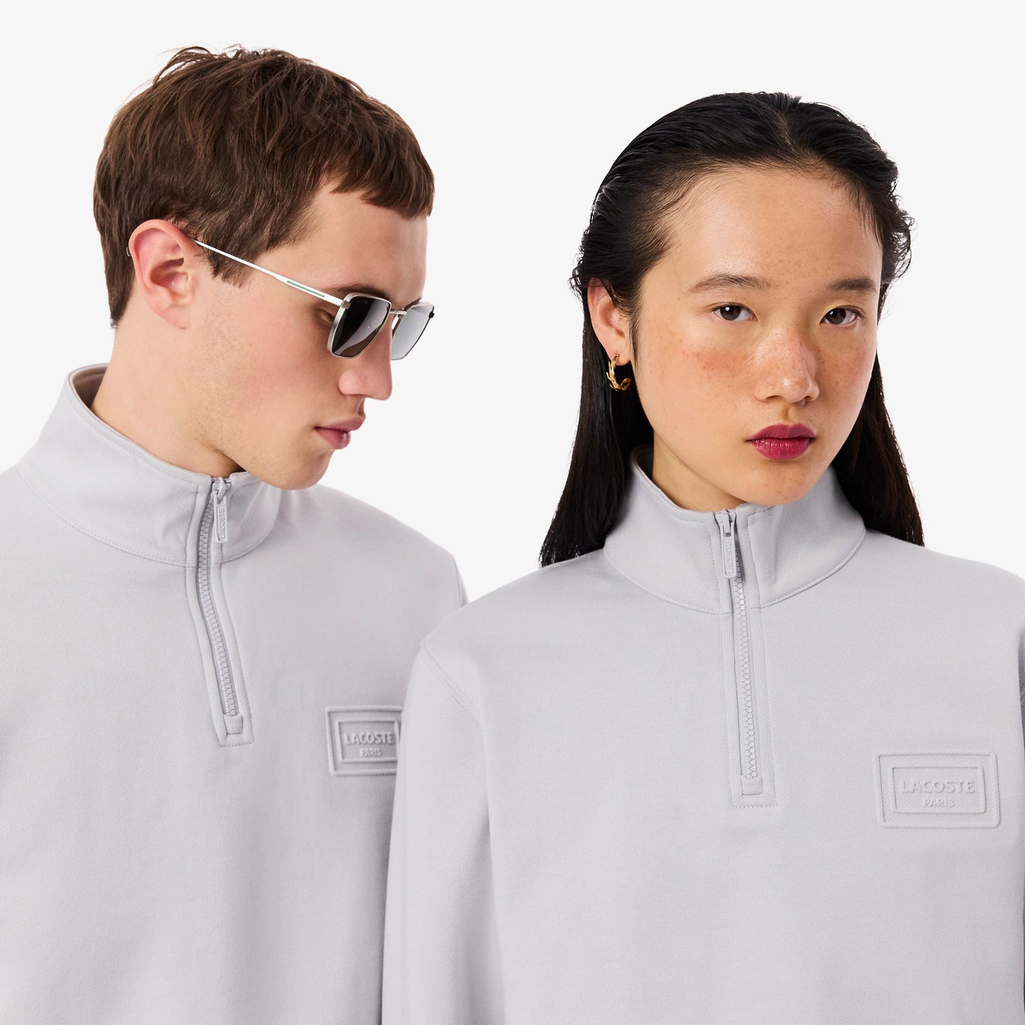 Lacoste Unisex Classic Fit Yarım Fermuarlı Gri Sweatshirt