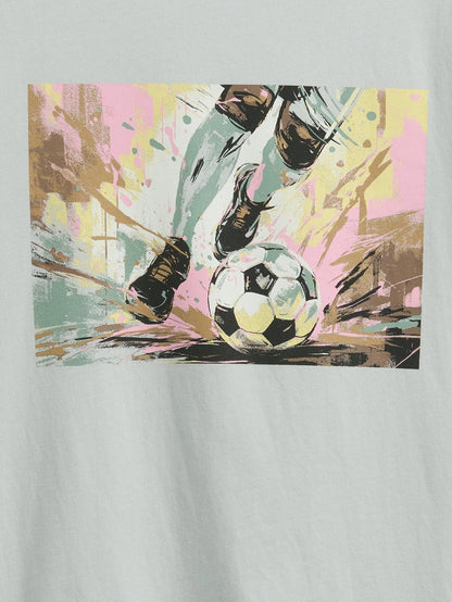 Gri Grafik Baskılı T-shirt