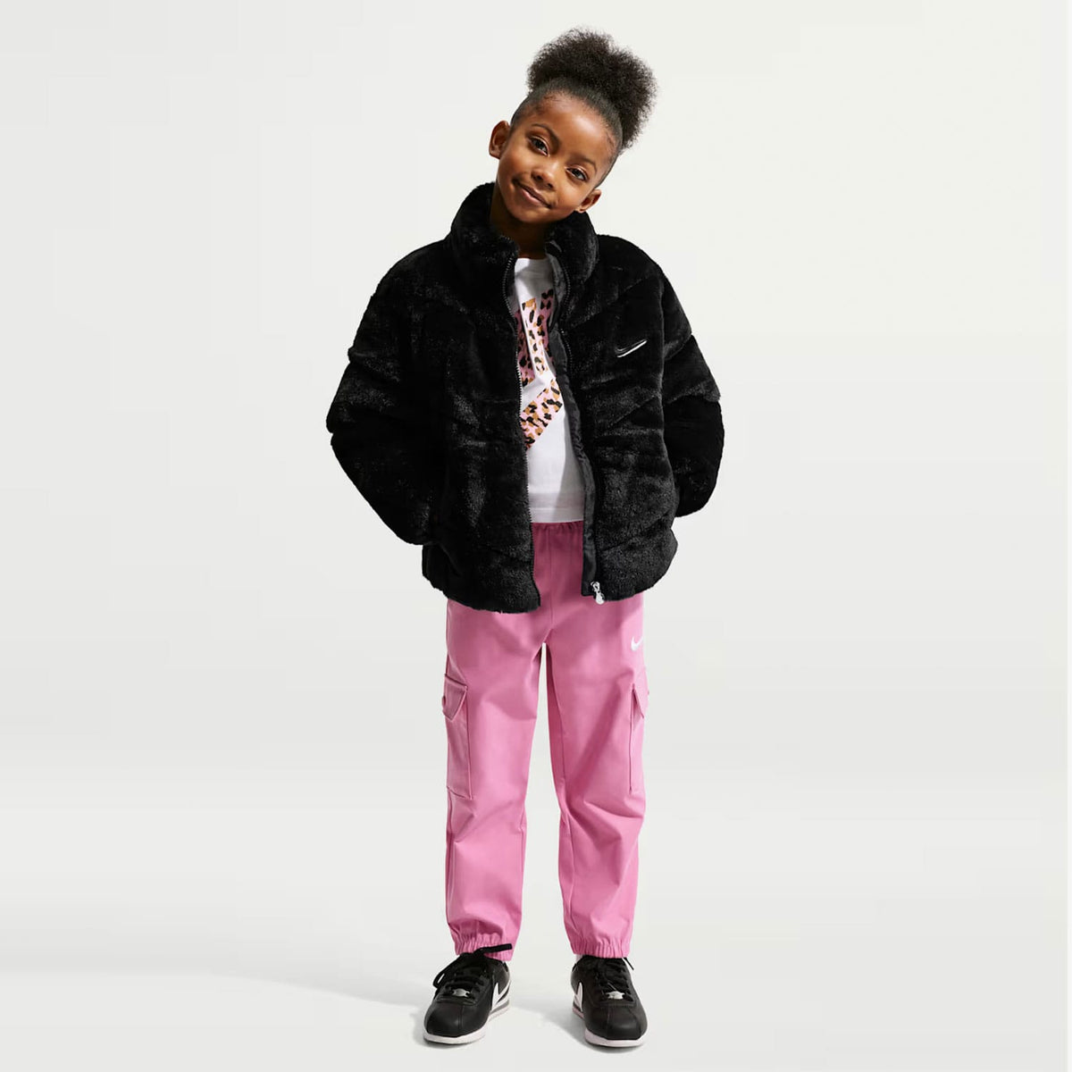 Nike Nkg Quilted Faux Fur Çocuk Siyah Ceket